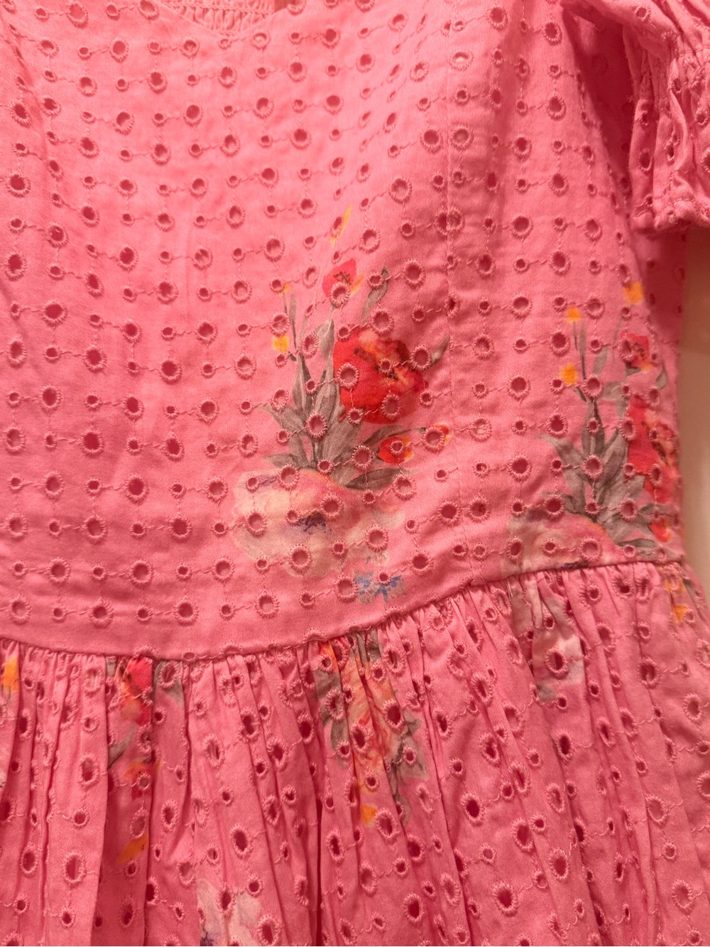 LoveshackFancy Altima Dress in Pink Eyelet Floral Sweetheart Neckline - Picture 3 of 5